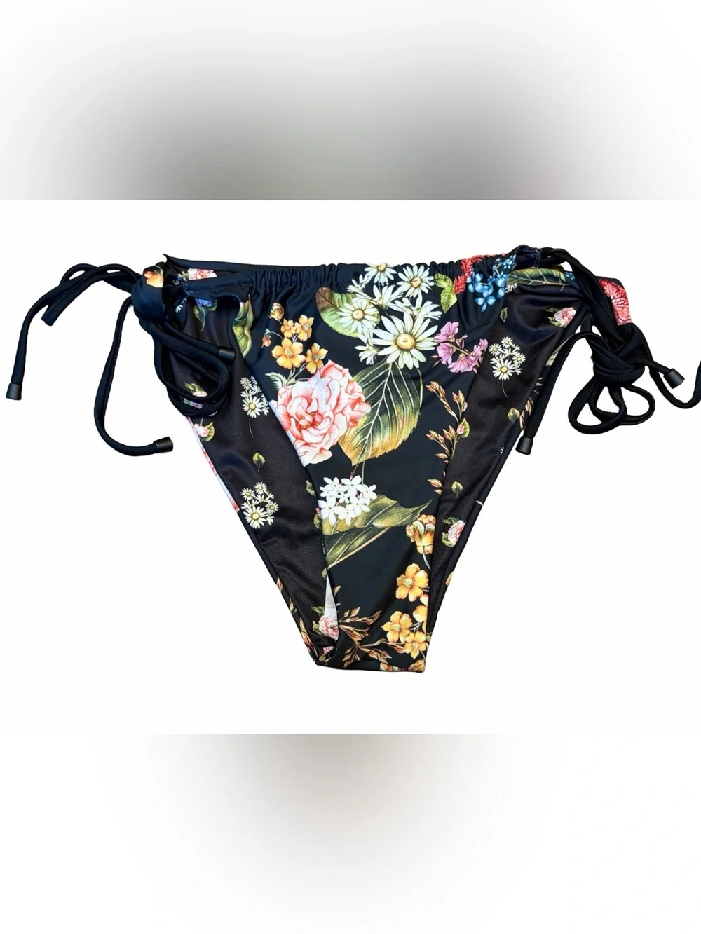 NWT Agua Bendita Floral Side-Tie Bikini Bottoms in Black Botanical Print Size XL